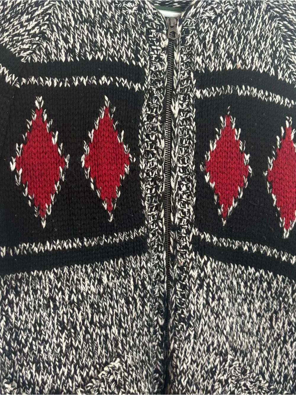 American Eagle Fair Isle Chunky Knit Sweater Sz S Cotton Warm Black White Red